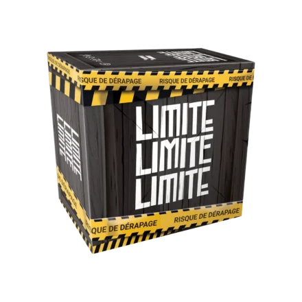 Boîte cadeau noire "Limite Limite" avec ruban d’avertissement jaune