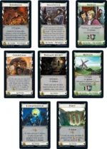 Huit cartes jeu de société français médiéval avec actions