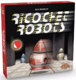 Jeu de société Ricochet Robots avec boîte rouge et robots colorés