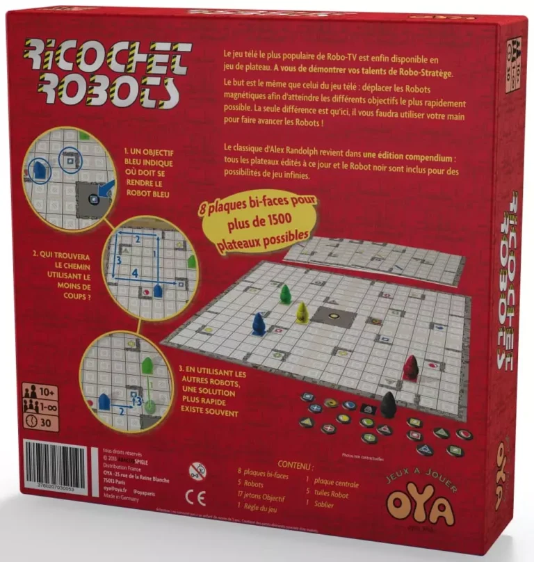 Jeu Ricochet Robots boîte rouge avec plateaux magnétiques