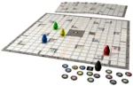 Jeu de plateau spatial avec fusées colorées et jetons