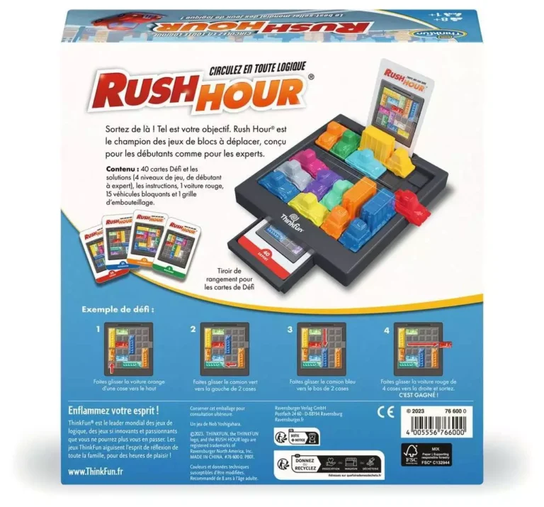 Jeu de puzzle Rush Hour avec blocs colorés et grille