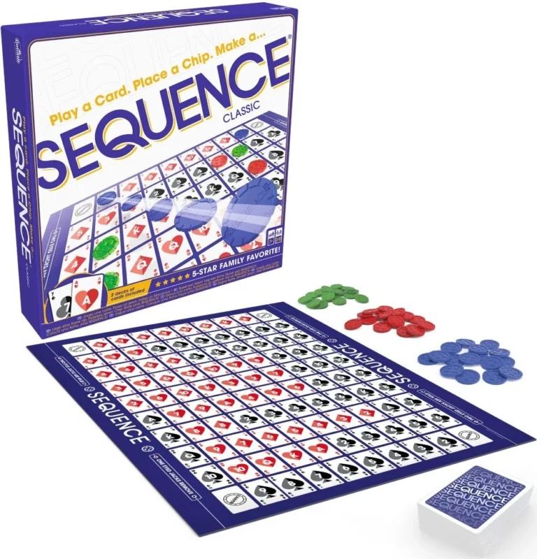 Jeu de société Sequence Classic avec plateau, jetons colorés