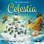 Affiche du jeu Celestia avec île flottante et aventuriers