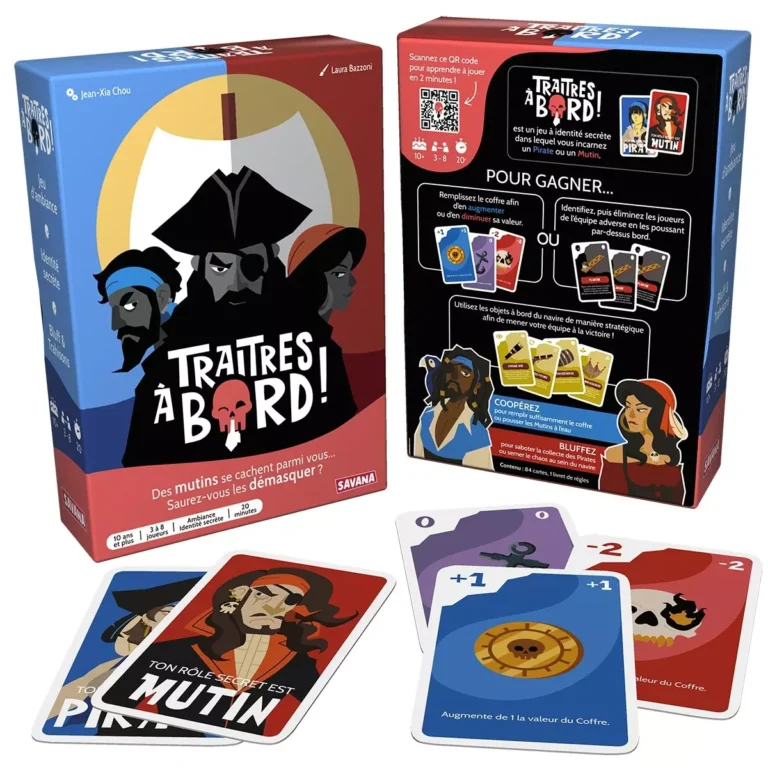 Jeu de société Traîtres à bord avec boîtes et cartes de pirates
