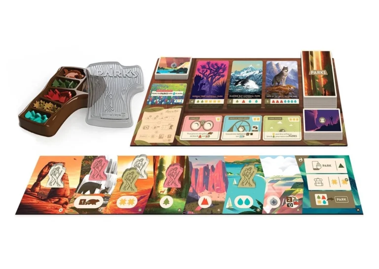 Jeu de société Parks avec plateau, cartes et accessoires colorés