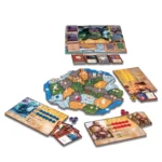 Jeu de société avec plateau, cartes et pions colorés
