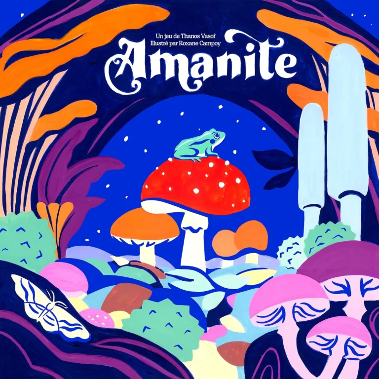 Couverture du jeu Amanite avec champignons colorés et grenouille