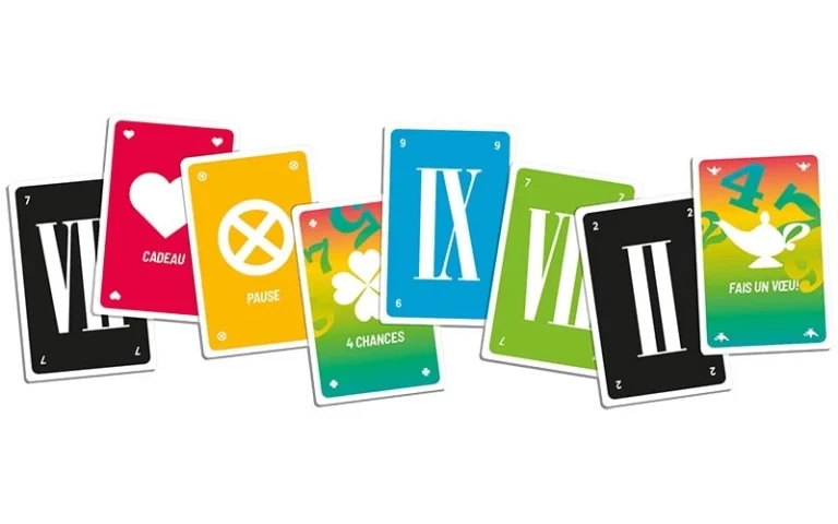 Cartes de jeu colorées avec symboles et texte français