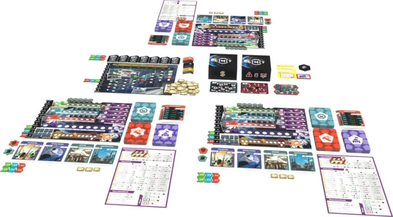 Contenu complet jeu de société stratégique avec plateaux et pièces