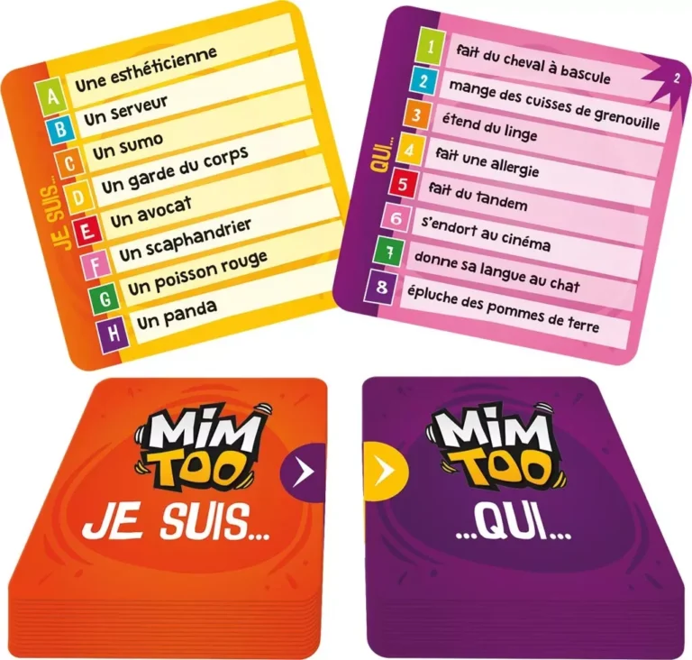 Jeu de cartes Mim'Too avec descriptions en français