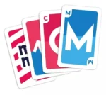 Cartes de jeu colorées avec lettres et symboles stylisés