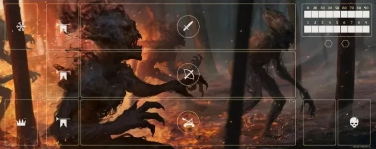 Interface jeu stratégie créatures feu combat fantastique