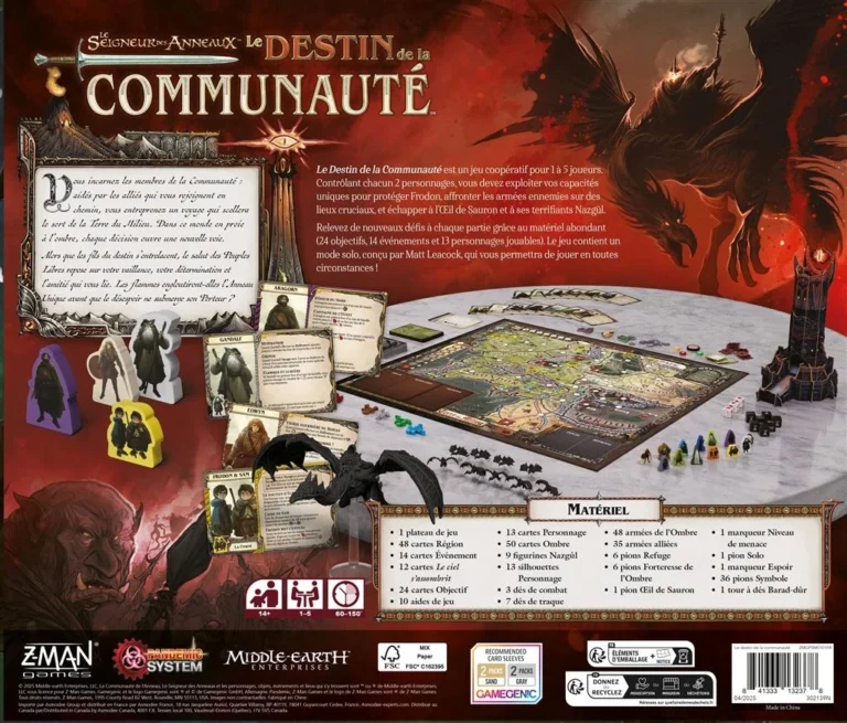 Boîte jeu Seigneur Anneaux Destin Communauté plateau figurines cartes