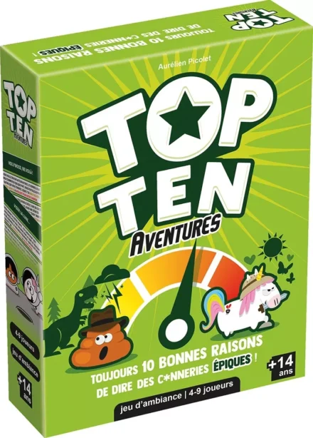 Boîte du jeu Top Ten Aventures, jeu d'ambiance pour enfants