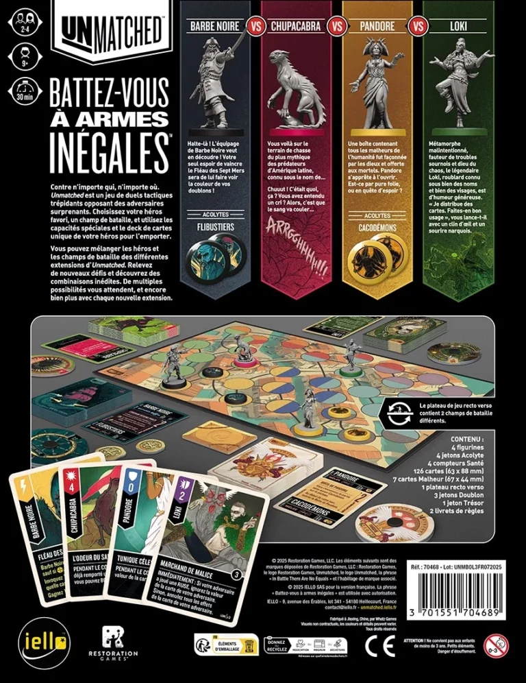 Unmatched jeu de cartes tactiques avec figurines et plateau de bataille