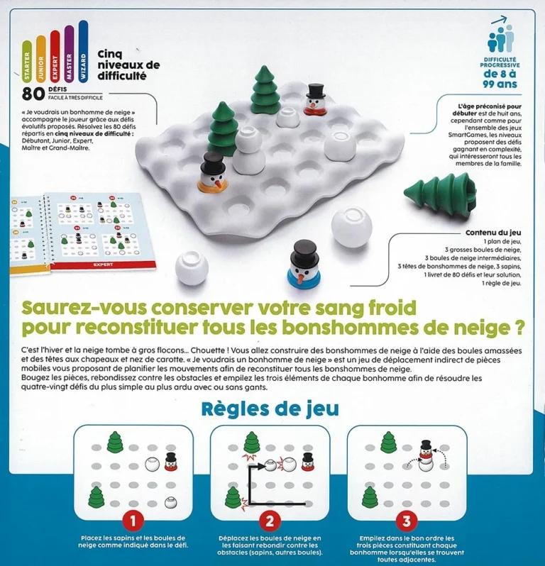 Jeu éducatif bonhommes neige cinq niveaux difficulté