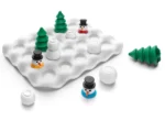 Jeu de construction hivernal avec bonhommes neige et sapins verts