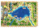 Carte de jeu stratégique avec lac central et ressources numérotées