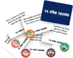 Cartes jeu de société Ta Pire Soirée avec émojis colorés