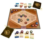 Jeu de plateau stratégique avec jetons colorés et cartes