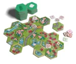Plateau de jeu de société avec tuiles hexagonales.