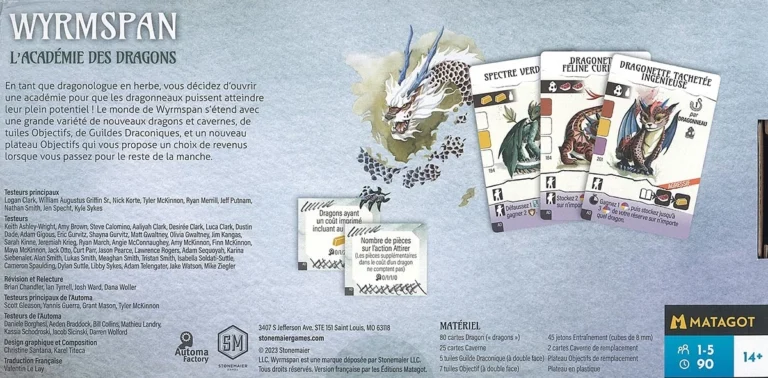 Extension Wyrmspan L’Académie des Dragons, cartes et dragons.