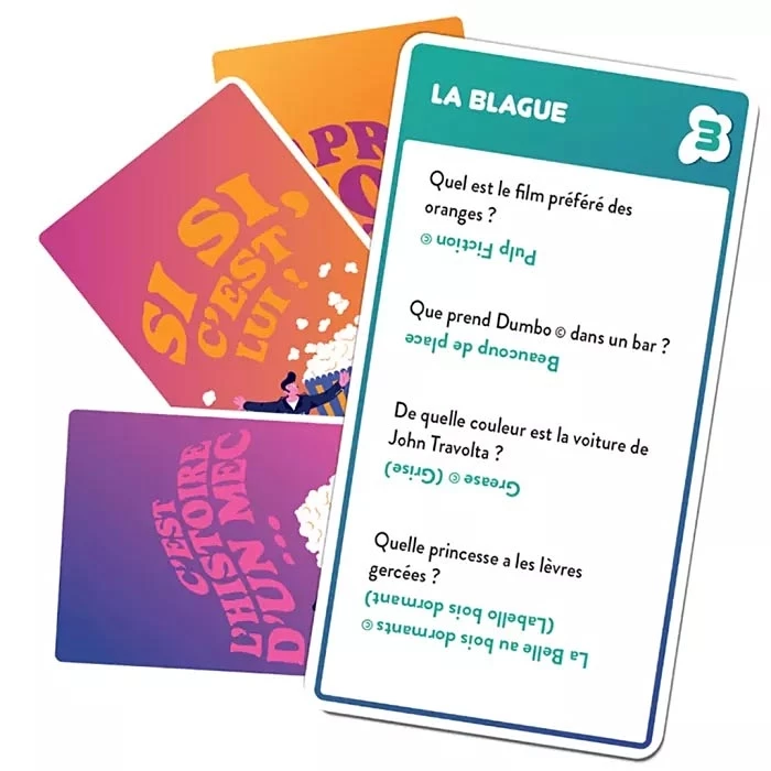 Jeu de cartes La Blague avec questions cinéma colorées