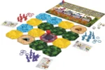 Jeu de plateau stratégique avec tuiles hexagonales colorées et figurines