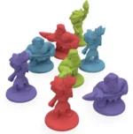 Collection de figurines colorées de personnages fantasy sur socles