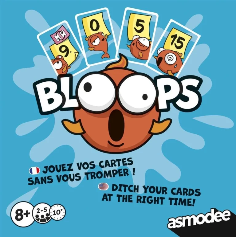 Jeu de cartes Bloops avec personnage marron et cartes numérotées
