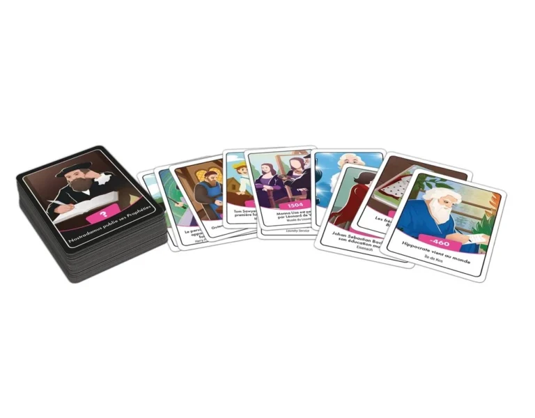 Jeu de cartes éducatif avec boîte noire et cartes illustrées