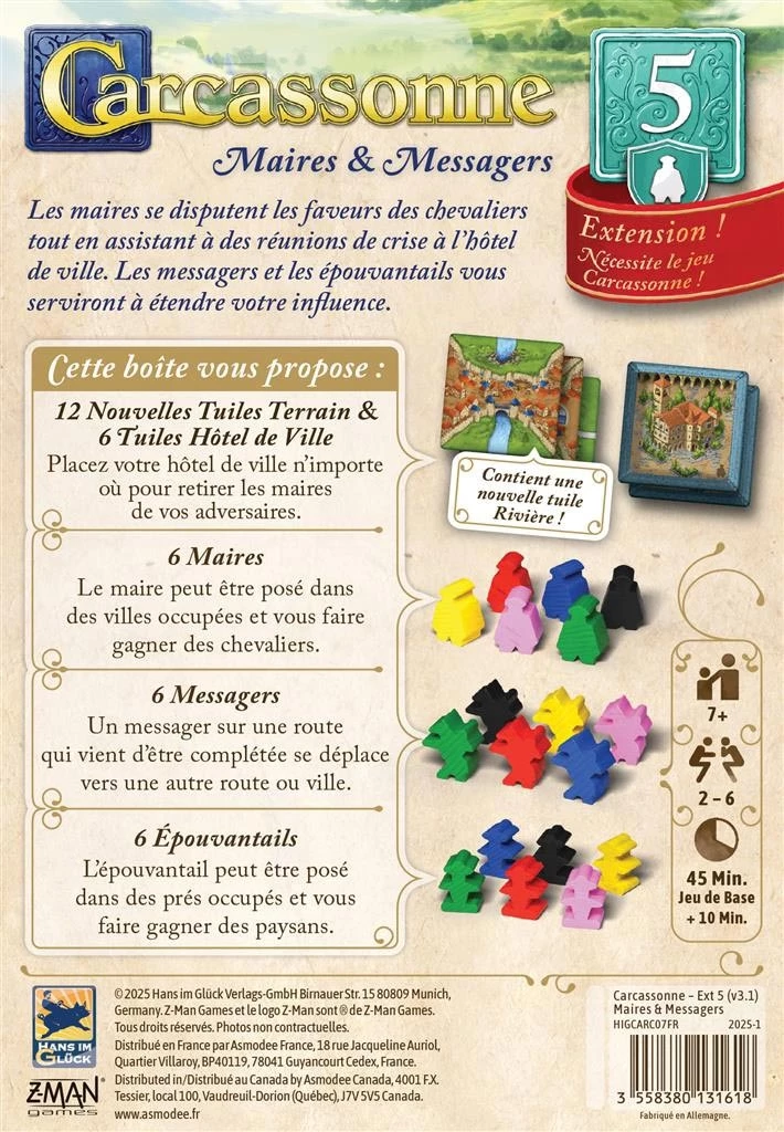 Extension Carcassonne jeu société maires messagers