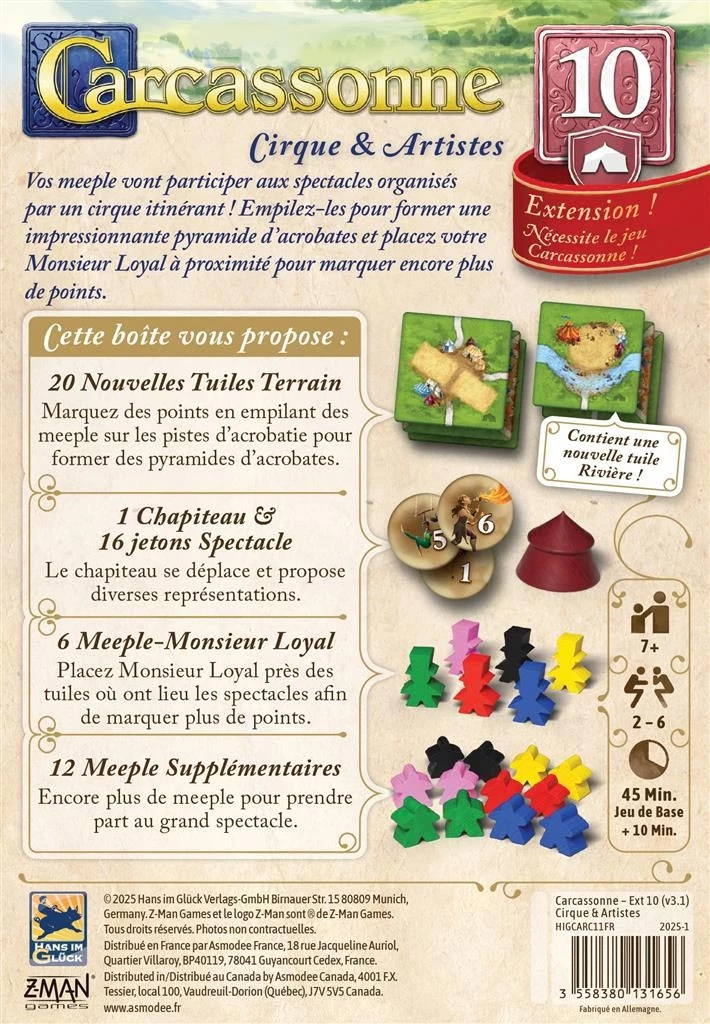 Carcassonne Cirque & Artistes extension jeu plateau cartes