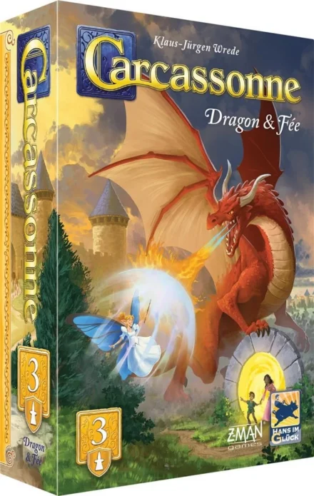Boîte jeu Carcassonne Dragon Fée avec dragon rouge