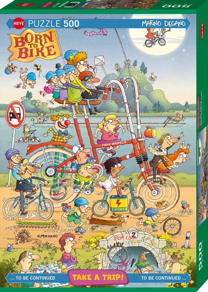 Puzzle Born to Bike avec personnages cyclistes colorés