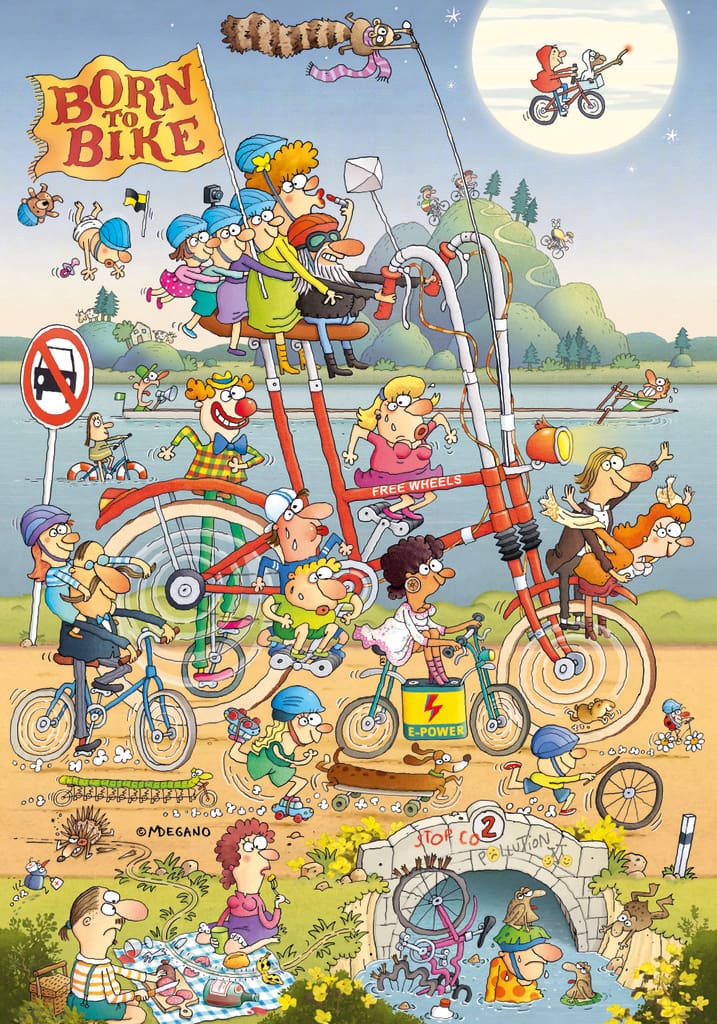 Born to Bike affiche avec enfants vélos colorés humour