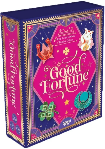 Coffret livre Good Fortune rose et bleu avec motifs asiatiques