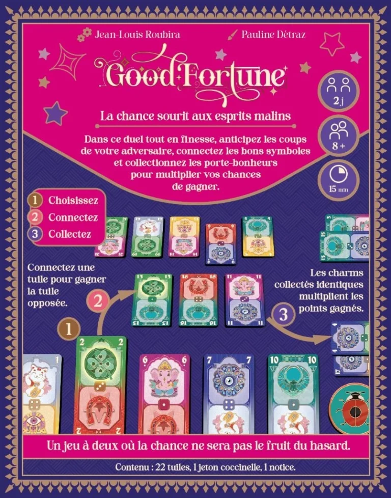 Jeu de société Good Fortune avec tuiles colorées et règles