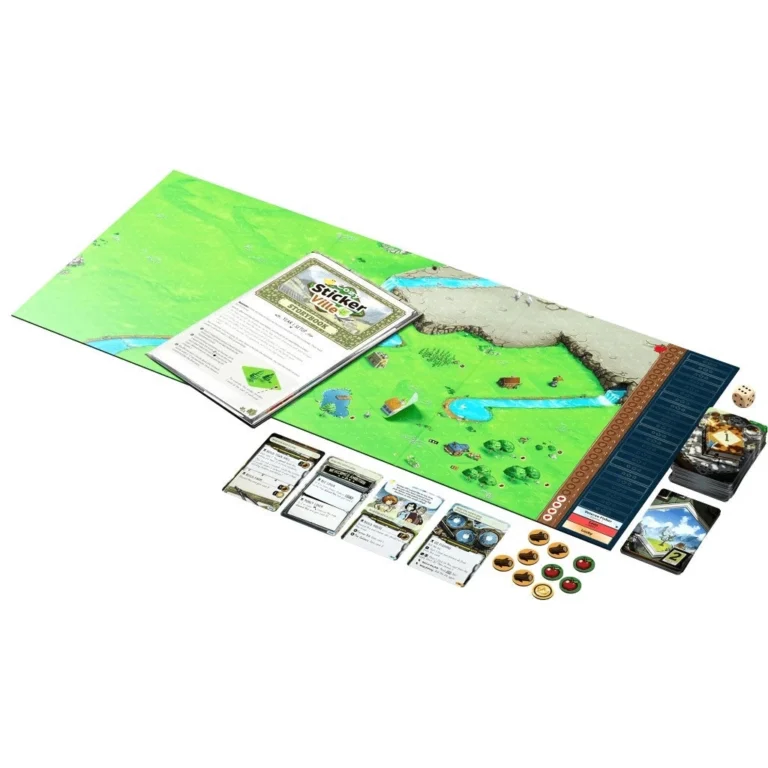 Jeu de société Sticker Stars avec plateau vert, cartes et jetons