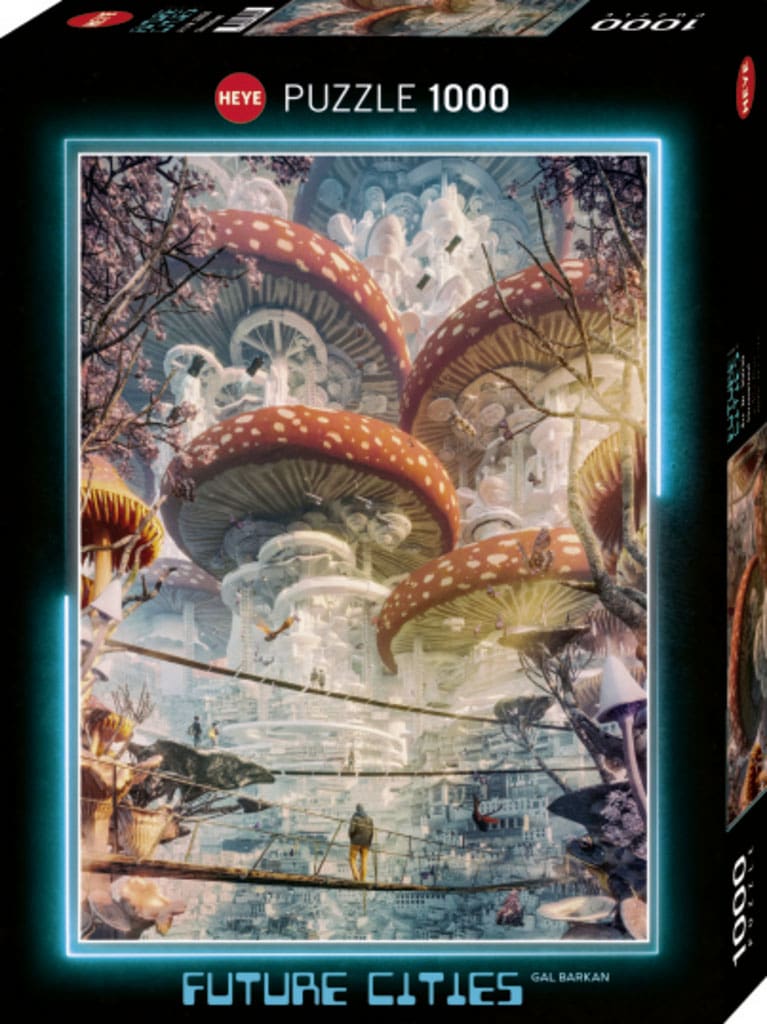Puzzle 1000 pièces champignons géants ville futuriste