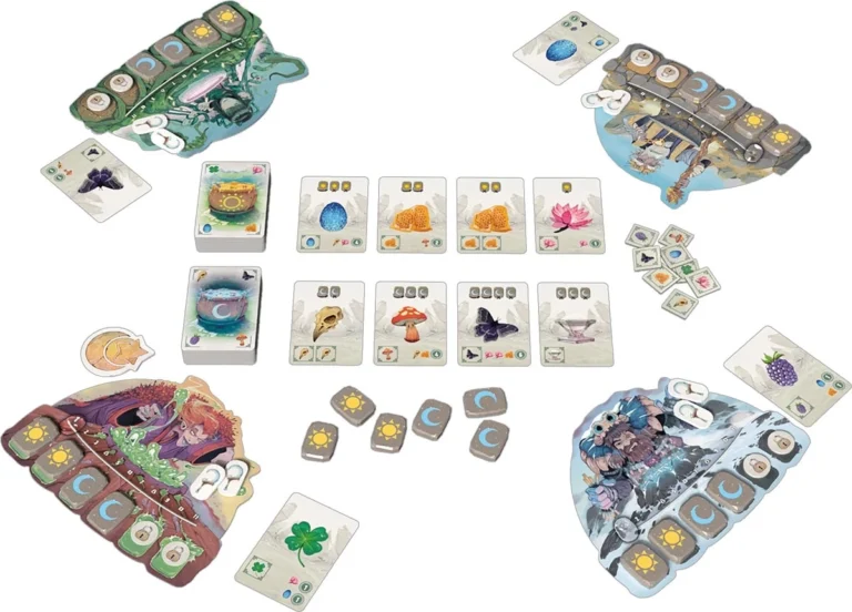 Composants jeu de société Évolution avec plateaux joueurs et cartes