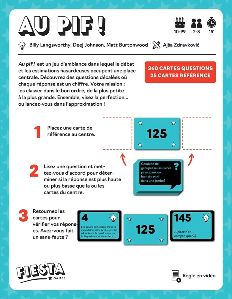 Au Pif jeu de société cartes questions estimations