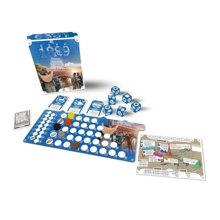 Jeu de plateau Expo 1889 avec plateau, dés et cartes