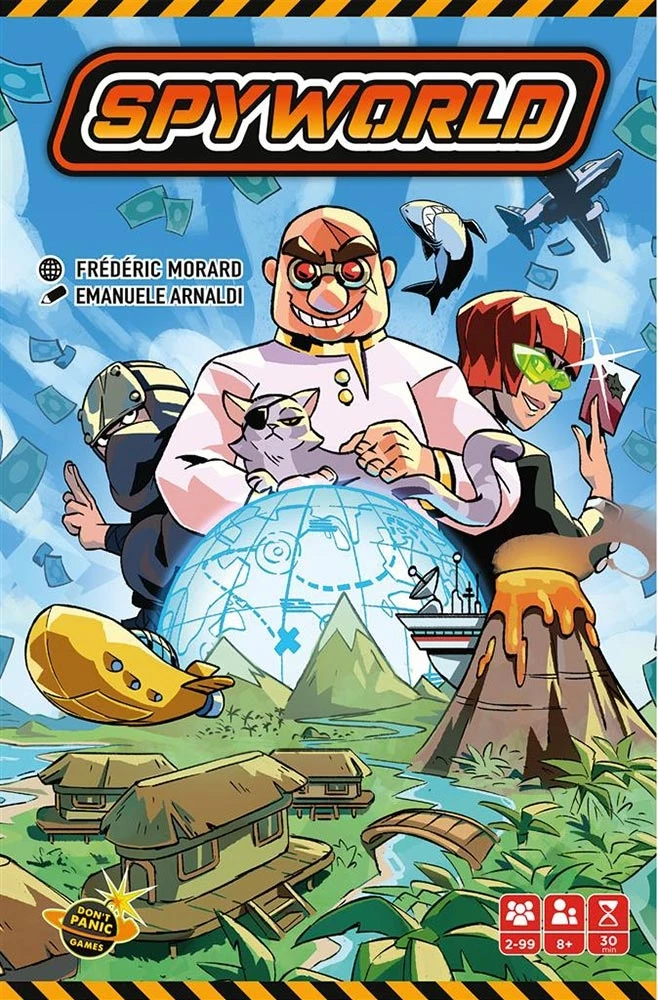 Couverture du jeu SpyWorld avec méchants cartoon
