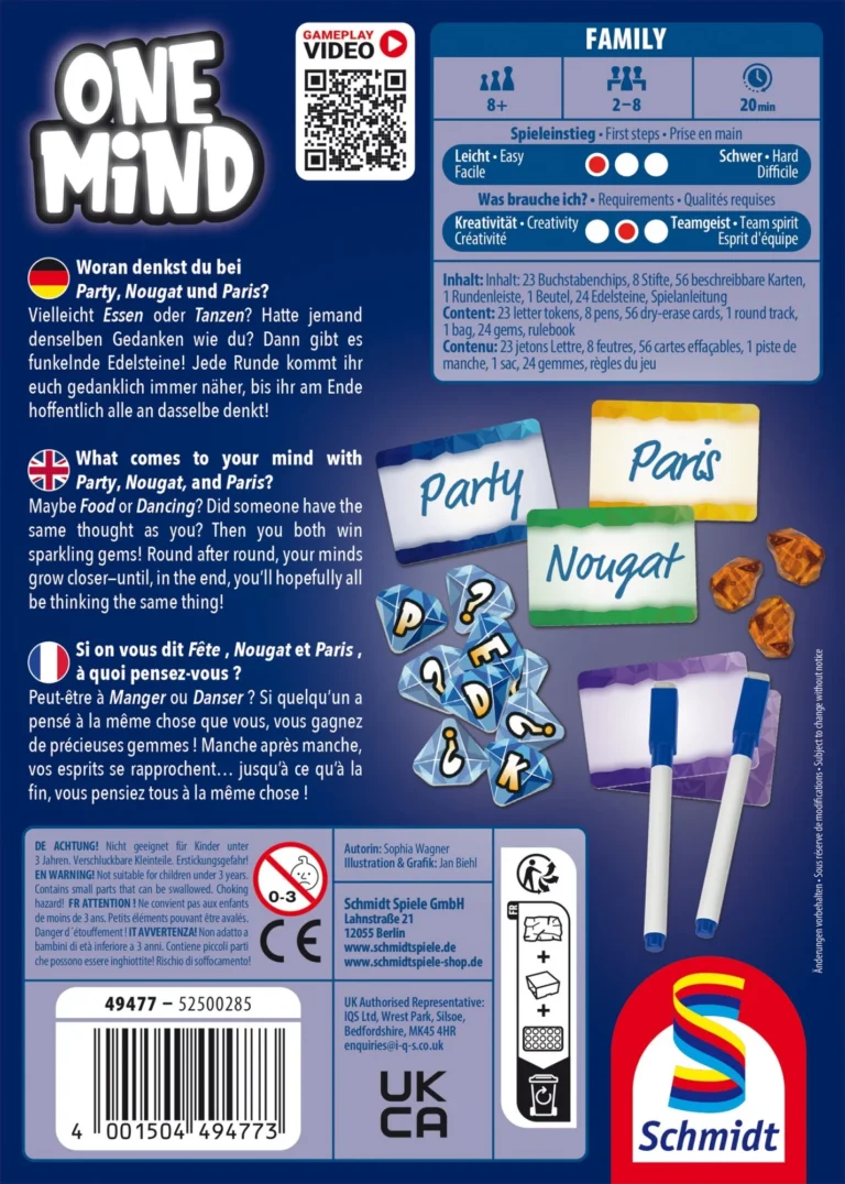 Dos de boîte du jeu One Mind
