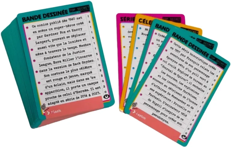 Cartes colorées de quiz sur la bande dessinée