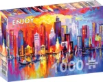 Boîte puzzle skyline colorée au coucher du soleil