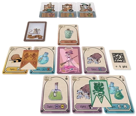 Cartes de jeu de société illustrées disposées