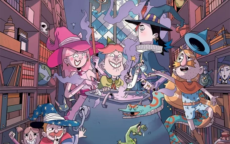 Sorciers préparant une potion magique en bibliothèque